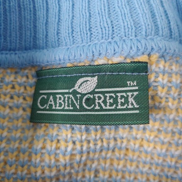 Vintage 90s Cabin Creek Womens M Sweater Geometric Blue Yellow Pullover Retro - Picture 3 of 7